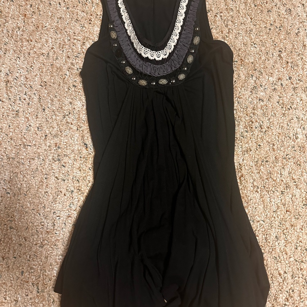Double Zero Black Tank Top with Lace Accents